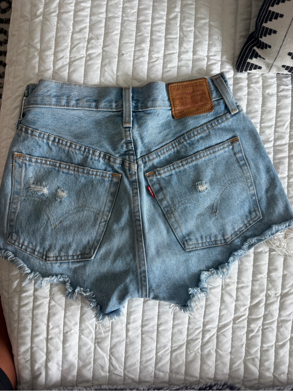 Levi's Light Wash Frayed Hem Denim Shorts